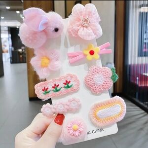 Girls Cute 9 Pack Bow‎ Knot Cloth Hair Clip NEW